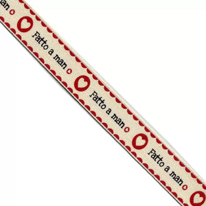 NASTRO In Canvas Di Cotone Stampati - "Fatto a mano"-"Handmade With Love" 01 - ST6 - LacariaRicami.Store