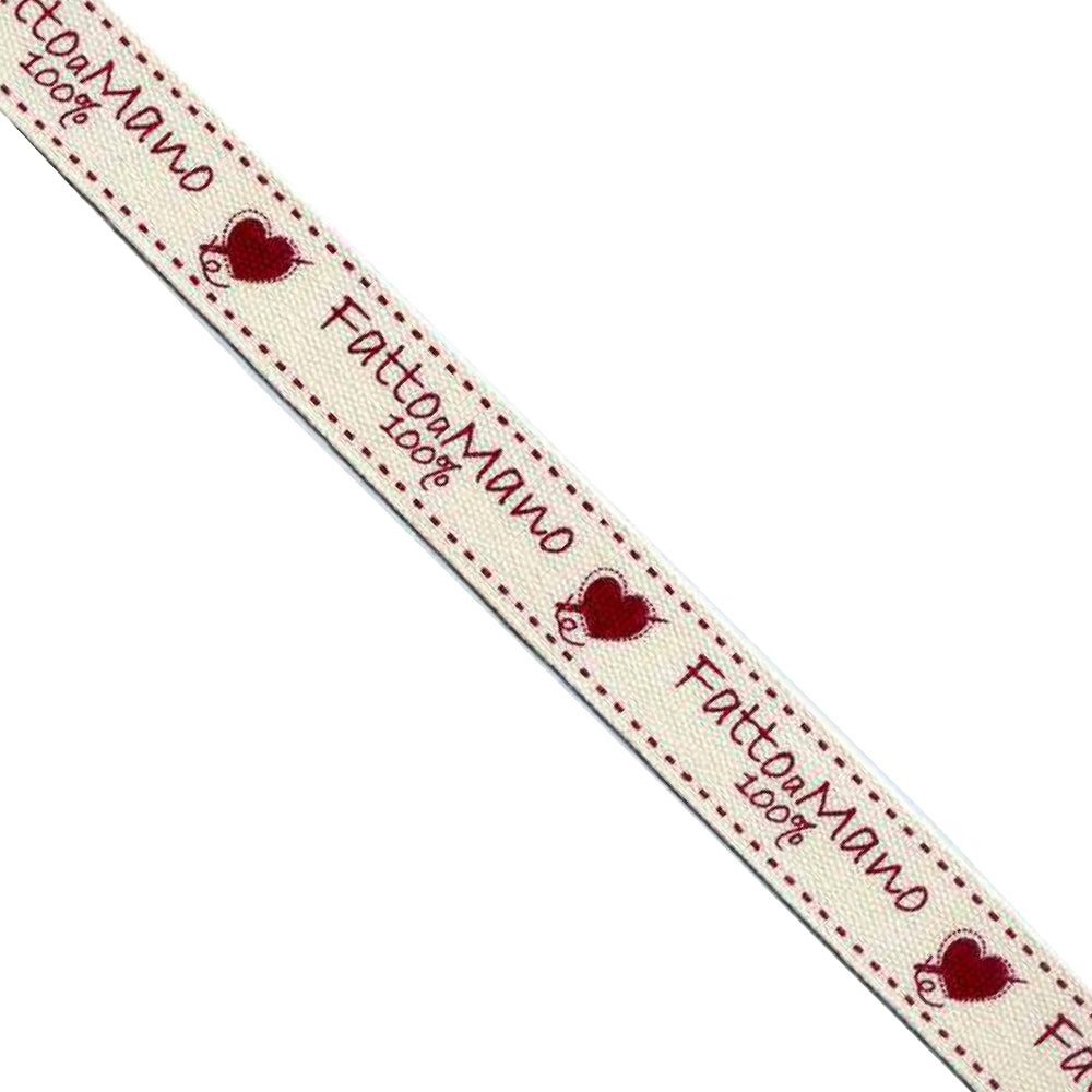 NASTRO In Canvas Di Cotone Stampati - "Fatto a mano"-"Handmade With Love" 02 - ST5