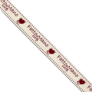 NASTRO In Canvas Di Cotone Stampati - "Fatto a mano"-"Handmade With Love" 02 - ST5 - LacariaRicami.Store