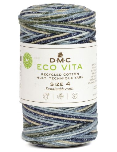 Cordino ECO VITA 4 Multicolore - DMC - Colore: 101 - BLU NAVY AZZURRO CIELO GRIGIO VERDE - by LacariaRicami.Store
