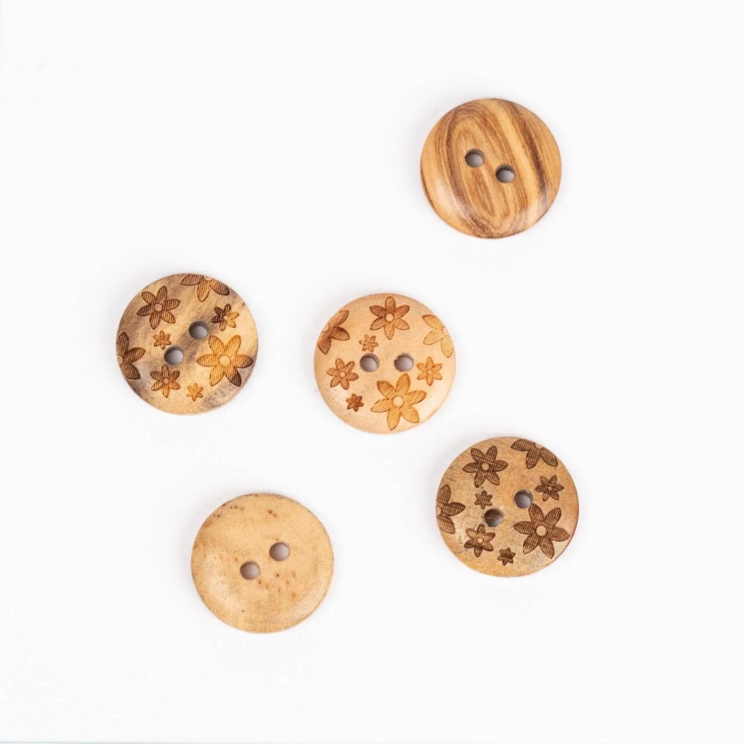 Bottone LEGNO DI ULIVO - FIORI - 15mm - - LacariaRicami.Store