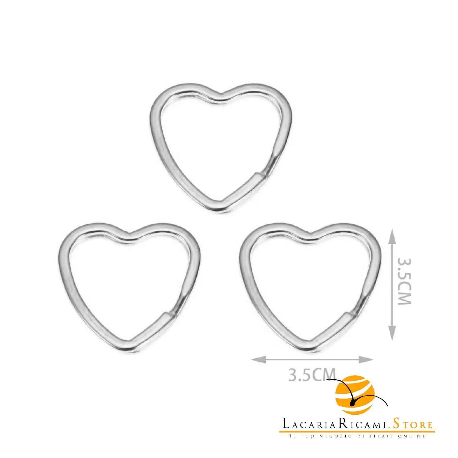 Anelli Per Portachiavi Decorativi - Colore: ARGENTO CUORE (3 pz) - 3.5x3.5 Cm - by LacariaRicami.Store
