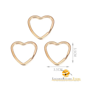 Anelli Per Portachiavi Decorativi - Colore: ORO CUORE (3 pz) - 3.5x3.5 Cm - by LacariaRicami.Store