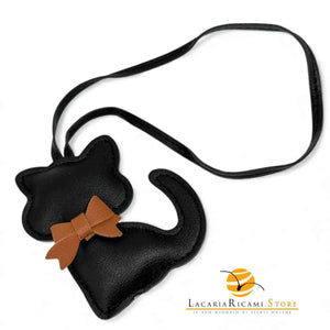 BAG CHARMS in EcoPelle - GATTO 🐈 - Colore: NERO - by LacariaRicami.Store