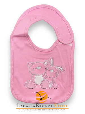 BAVAGLINO Orso e Coniglio Con Velcro 19x16cm - Colore: ROSA - by LacariaRicami.Store