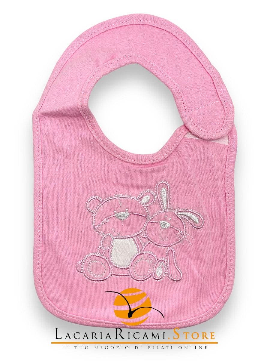 BAVAGLINO Orso e Coniglio Con Velcro 19x16cm - Colore: ROSA - by LacariaRicami.Store