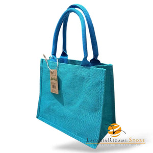 BORSA Juta Colorata - MAS Srl 26x22x14 - TURCHESE - LacariaRicami.Store