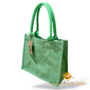BORSA Juta Colorata - MAS Srl 26x22x14 - VERDE - LacariaRicami.Store