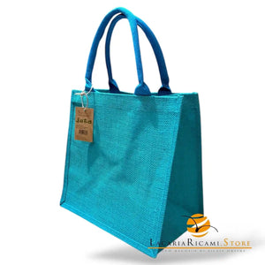 BORSA Juta Colorata - MAS Srl 30X30X19 - TURCHESE - LacariaRicami.Store