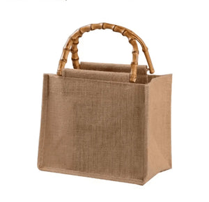 BORSA Juta Con Manici In BAMBOO - Colore: 26x22x14 NATURALE - MANICO BAMBOO - by LacariaRicami.Store