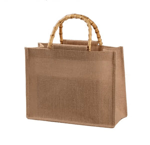 BORSA Juta Con Manici In BAMBOO - Colore: 33x42x19 NATURALE - MANICO BAMBOO - by LacariaRicami.Store