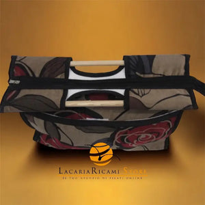 BORSA Porta Lavoro Cucito/Maglia/Uncinetto "ROSE" Con Manici In Legno