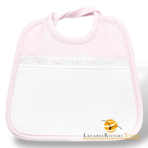 BAVAGLINO con Tela Aida RICAMABILE 20x19 - PIQUET QUADRATINO ROSA - LacariaRicami.Store