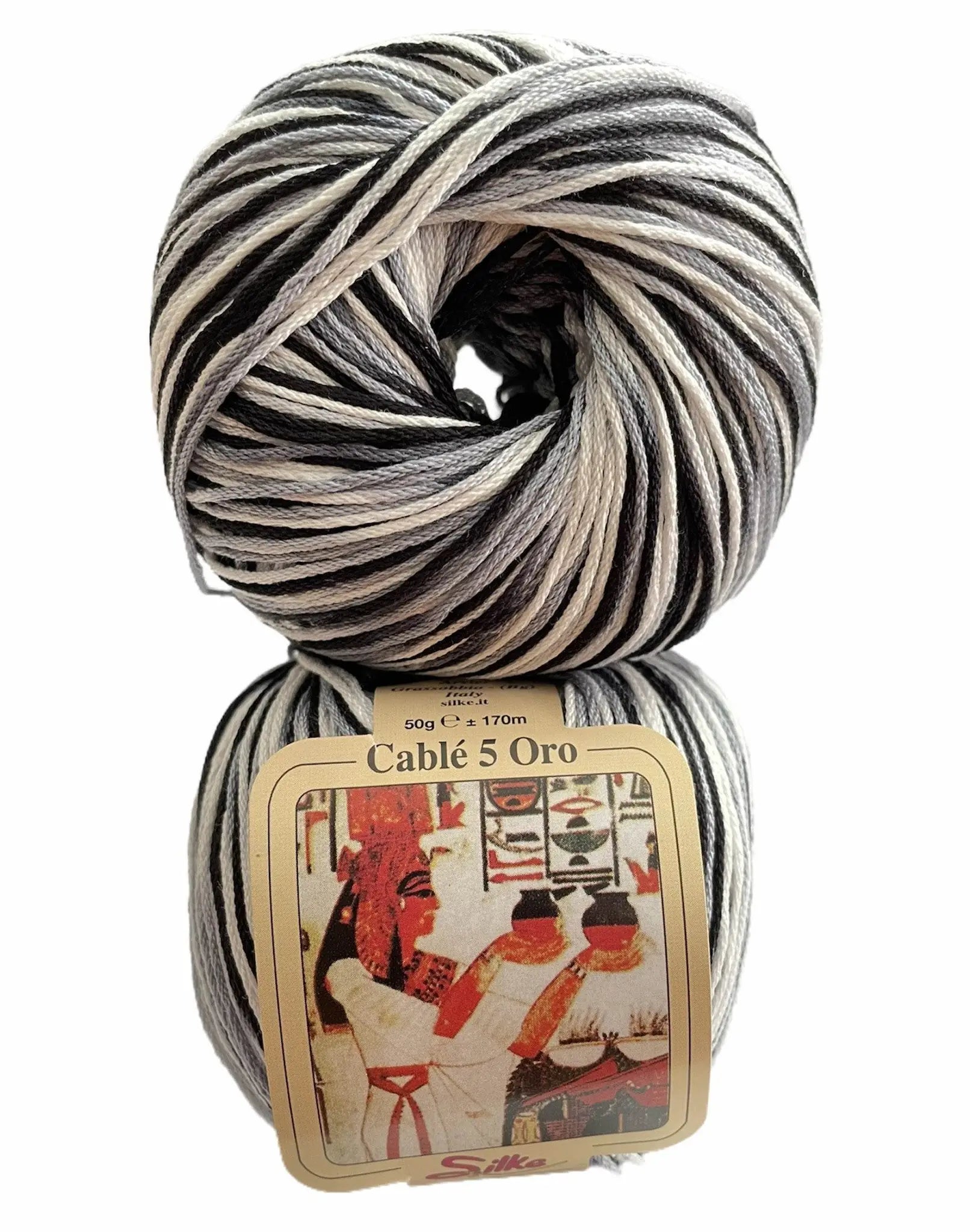Cotone Cablé 5 Oro Sfumato - Silke - 110 - BIANCO/GRIGIO/NERO SFUMATO - LacariaRicami.Store