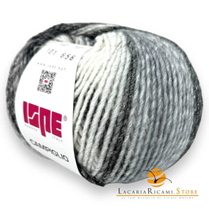 Lana CAMPIGLIO - ISPE - Colore: 101 - BIANCO-NERO LAMÉ ARGENTO SFUMATO - by LacariaRicami.Store