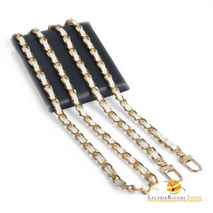 Catena Con Inserto EcoPelle Per Borse - MAF Accessories - Colore: 22775 - ORO-PANNA - by LacariaRicami.Store