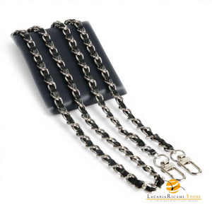 Catena Con Inserto EcoPelle Per Borse - MAF Accessories - Colore: 22805 - ARGENTO-NERO - by LacariaRicami.Store