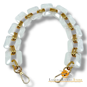 MANICO/CATENA In Resina con Anello e Moschettone 50 Cm - Colore: BIANCO MELANGE - by LacariaRicami.Store