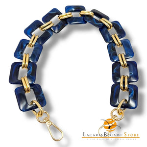 MANICO/CATENA In Resina con Anello e Moschettone 50 Cm - Colore: BLU MELANGE - by LacariaRicami.Store