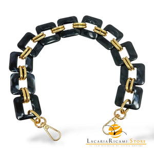 MANICO/CATENA In Resina con Anello e Moschettone 50 Cm - Colore: NERO MELANGE - by LacariaRicami.Store