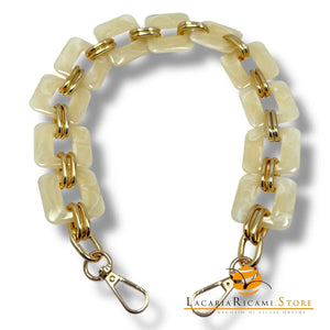 MANICO/CATENA In Resina con Anello e Moschettone 50 Cm - Colore: PANNA MELANGE - by LacariaRicami.Store