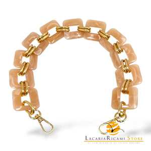 MANICO/CATENA In Resina con Anello e Moschettone 50 Cm - Colore: ROSA CIPRIA MELANGE - by LacariaRicami.Store