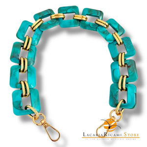 MANICO/CATENA In Resina con Anello e Moschettone 50 Cm - Colore: TIFFANY MELANGE - by LacariaRicami.Store