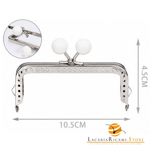 CLIK CLAK Rettangolare ARGENTO Con Perla - Colore: 842183 - 10.5x4.5cm - BIANCO - by LacariaRicami.Store