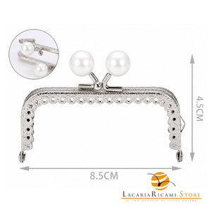 CLIK CLAK Rettangolare ARGENTO Con Perla - Colore: 842185 - 8.5x4.5cm - BIANCO - by LacariaRicami.Store