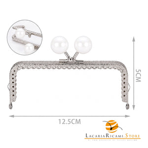 CLIK CLAK Rettangolare ARGENTO Con Perla - Colore: 842187 - 12.5x5cm - BIANCO - by LacariaRicami.Store