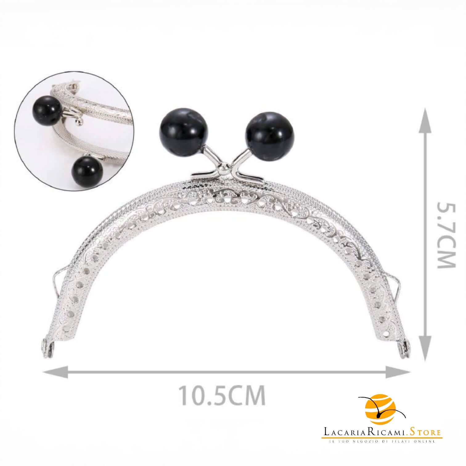 CLIK CLAK Perla Argento 10,5 CM - Colore: NERO - by LacariaRicami.Store