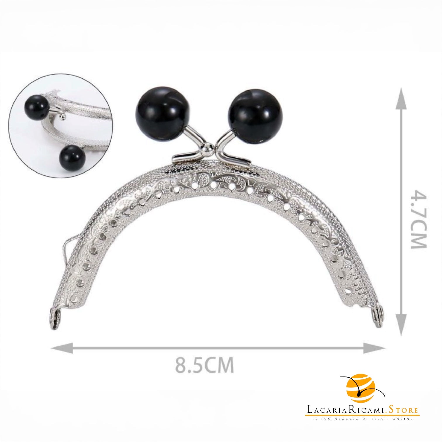 CLIK CLAK Perla Argento 8,5 CM - Colore: NERO - by LacariaRicami.Store