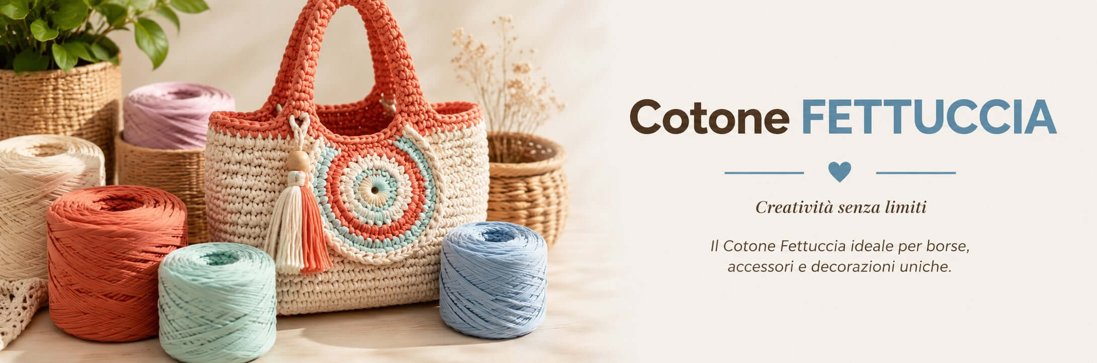 Fettuccia di cotone per borse, cestini e tappeti all'uncinetto