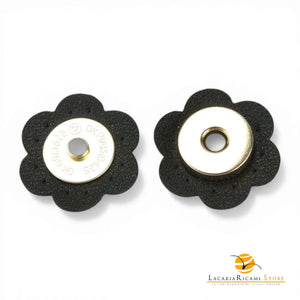 Chiusura magnetica in ecopelle cucibile per borse - Fiore | MAF Accessories - Colore: 56220 - NERO - by LacariaRicami.Store