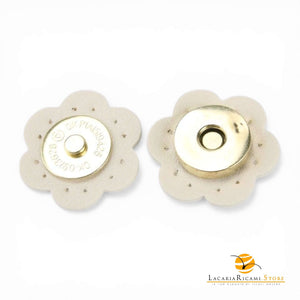 Chiusura magnetica in ecopelle cucibile per borse - Fiore | MAF Accessories - Colore: 56213 - PANNA - by LacariaRicami.Store