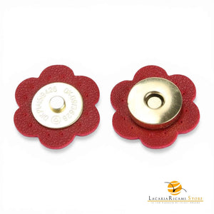 Chiusura magnetica in ecopelle cucibile per borse - Fiore | MAF Accessories - Colore: 56251 - ROSSO - by LacariaRicami.Store