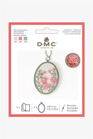 Kit RICAMO COTONE PERLÉ - DMC - Colore: U2080 - Pendente ovale da ricamare con catena. - by LacariaRicami.Store