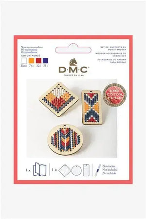 Kit RICAMO COTONE PERLÉ - DMC - Colore: U2083 - Set da 3 pendenti in legno preforati. - by LacariaRicami.Store