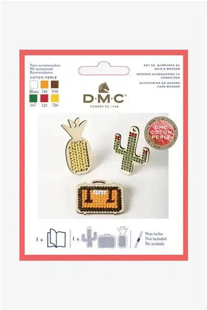 Kit RICAMO COTONE PERLÉ - DMC - Colore: U2084 - Set da 3 pendenti in legno preforati. - by LacariaRicami.Store