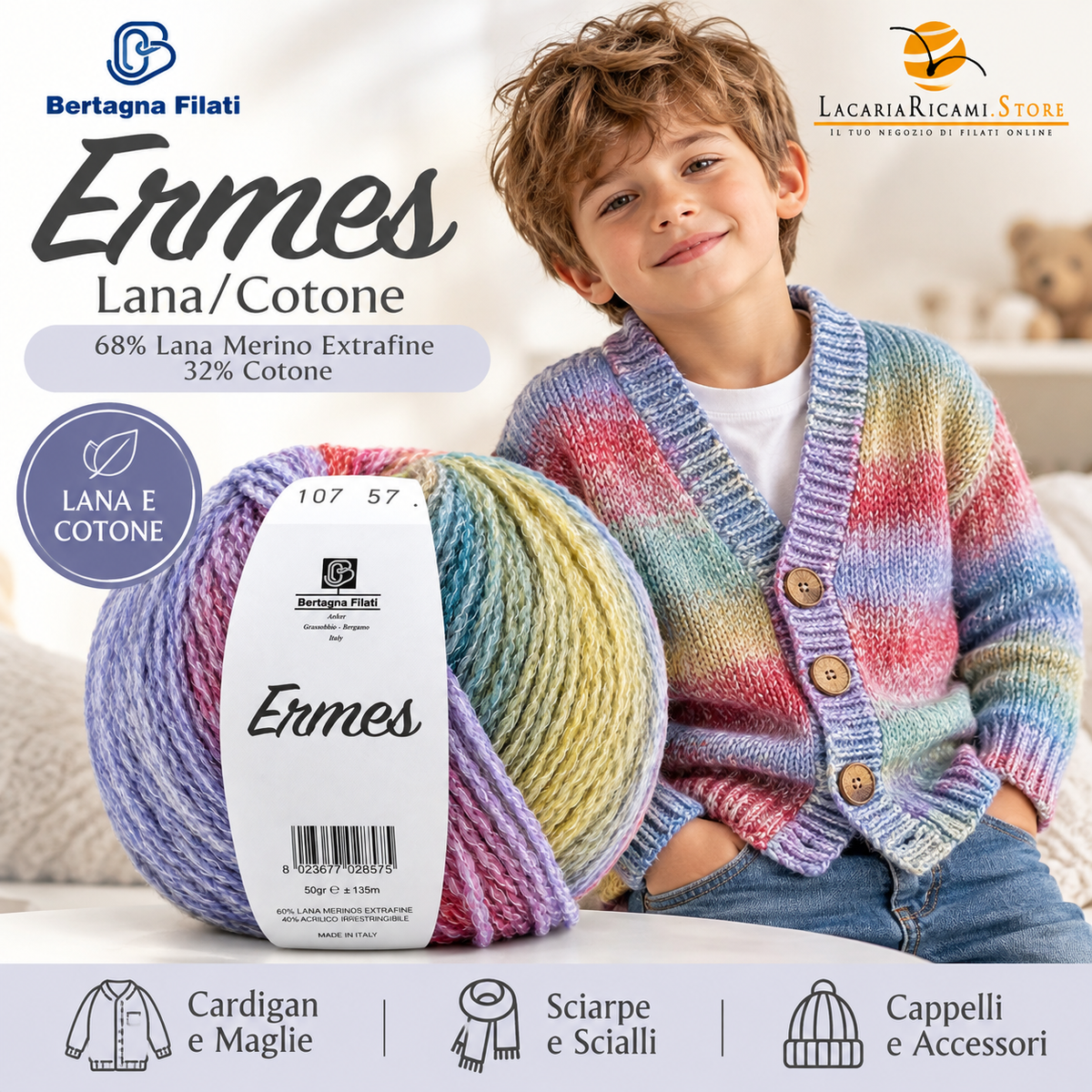 Lana/Cotone ERMES - Bertagna Filati - Colore: - by LacariaRicami.Store