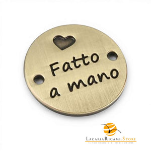 Etichetta HANDMADE In Metallo - MAF Accessories - Colore: TONDO 20mm - BRONZO - by LacariaRicami.Store