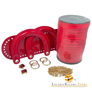 SET Borsa Stile DIOR in Ecopelle Lucida ORO - ROSSO - LacariaRicami.Store