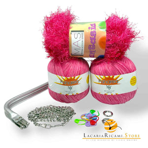 SET Clutch FANTASIA - Colore: ARGENTO - FUXIA - by LacariaRicami.Store