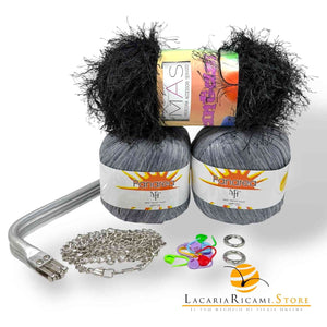 SET Clutch FANTASIA - Colore: ARGENTO - NERO - by LacariaRicami.Store