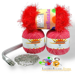 SET Clutch FANTASIA - Colore: ARGENTO - ROSSO - by LacariaRicami.Store