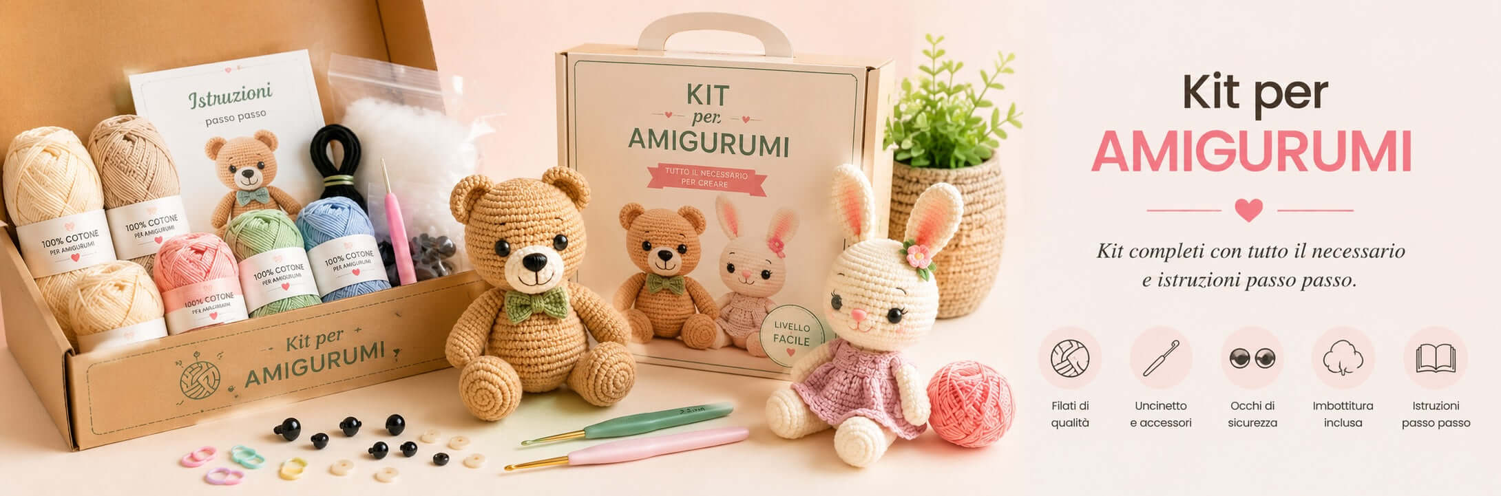 Kit amigurumi completi con filato, accessori e schema