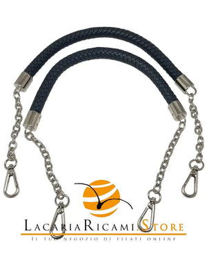 MANICI Intrecciati Con Catene e Moschettoni 60 Cm MA133S = BLU NOTTE - ARGENTO - LacariaRicami.Store
