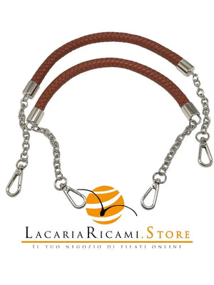 MANICI Intrecciati Con Catene e Moschettoni 60 Cm MA133S = MARRONE - ARGENTO - LacariaRicami.Store