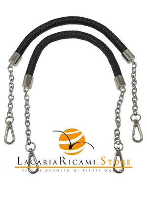 MANICI Intrecciati Con Catene e Moschettoni 60 Cm MA133S = NERO - ARGENTO - LacariaRicami.Store