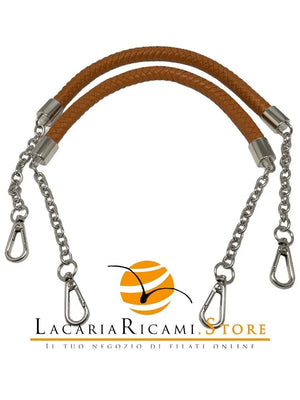 MANICI Intrecciati Con Catene e Moschettoni 60 Cm MA133S = NOCCIOLA - ARGENTO - LacariaRicami.Store